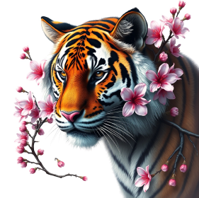 Tiger and blossoms, InkWorld realism style card